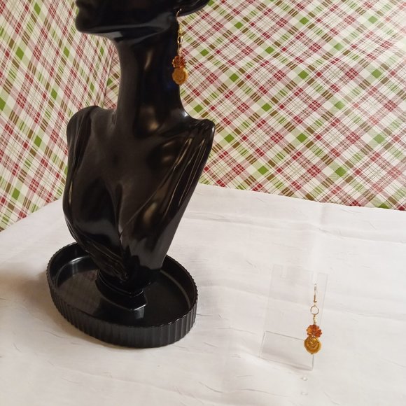 Steel Handmade Hand Crafted Leaf & Rose Beaded Dangle Earrings #55 - Picture 10 of 14